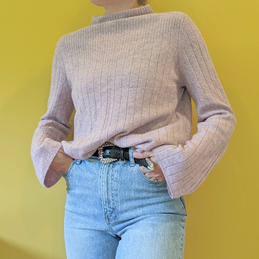 Relaxed Cashmere Turtleneck Sweater Marled Pink Ninette Lepore Large